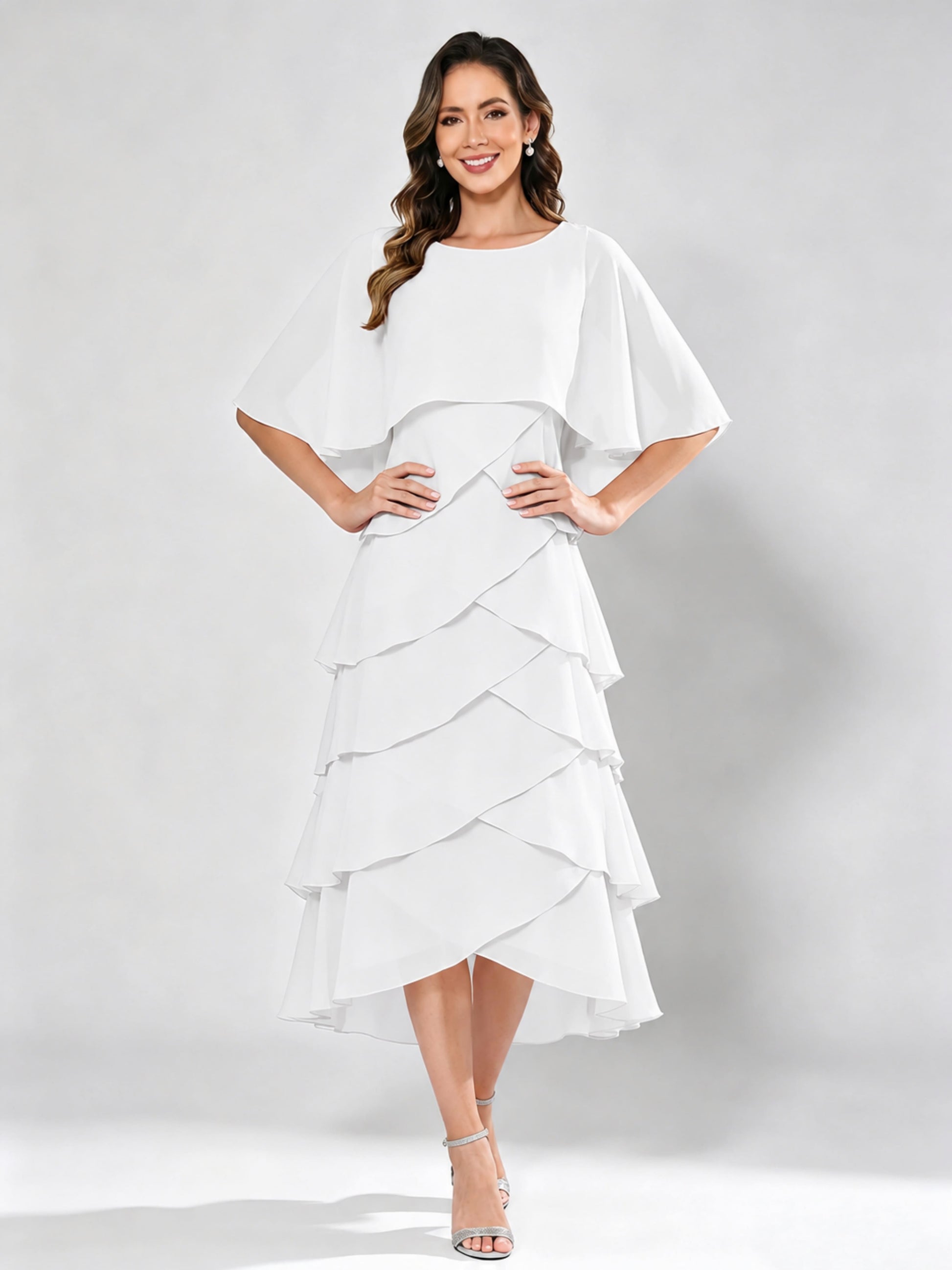Chiffon Tiered Mother of The Bride Dress for Women Wedding