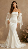 Mermaid Satin Off Shoulder Long Sleeve Wedding Dress for Women
