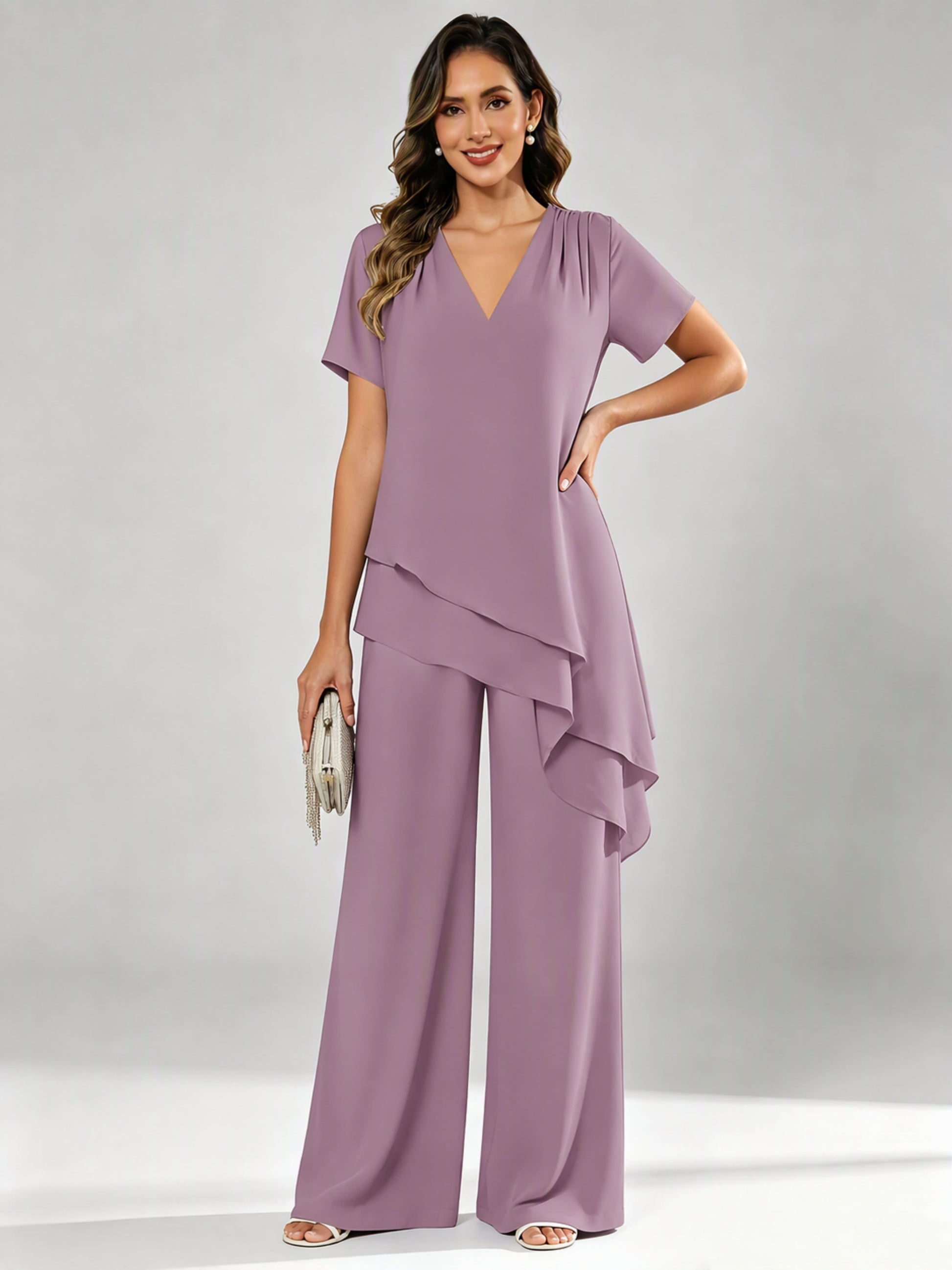 Chiffon 2 Pieces Dressy Mother of The Birde Pant Suits