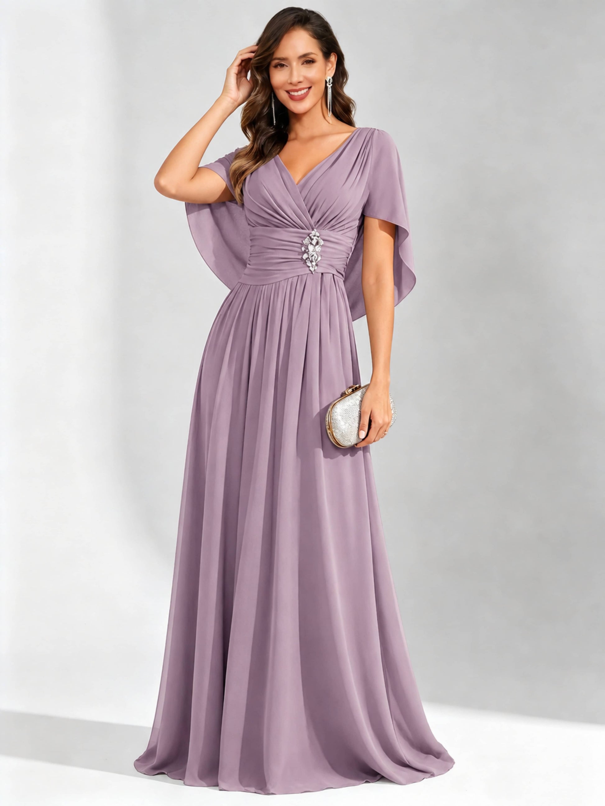 Long Chiffon Dressy Mother of The Bride Dresses with Cape