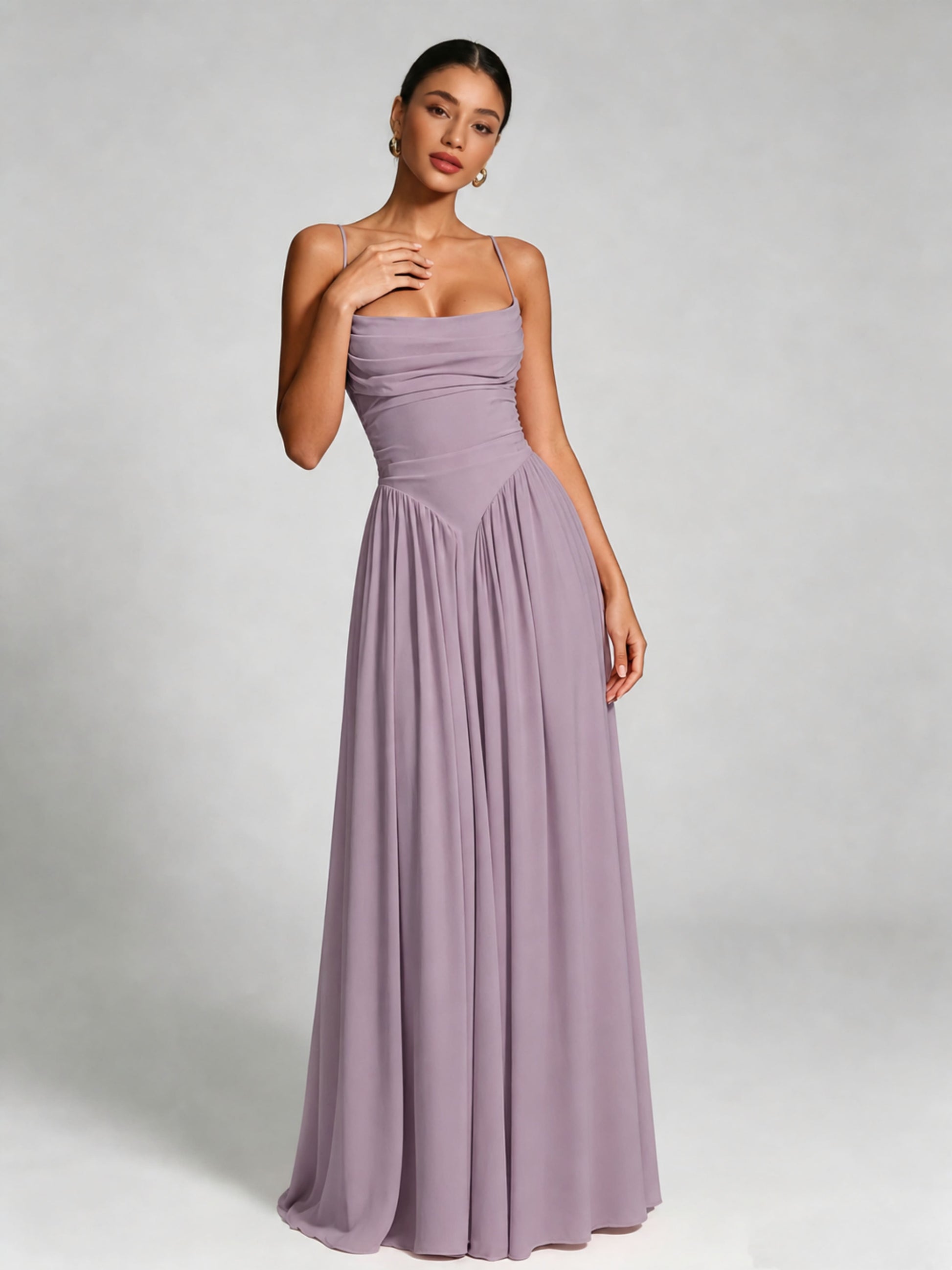 Spaghetti Straps Bridesmaid Dresses Chiffon Backless Wedding Guest Gown
