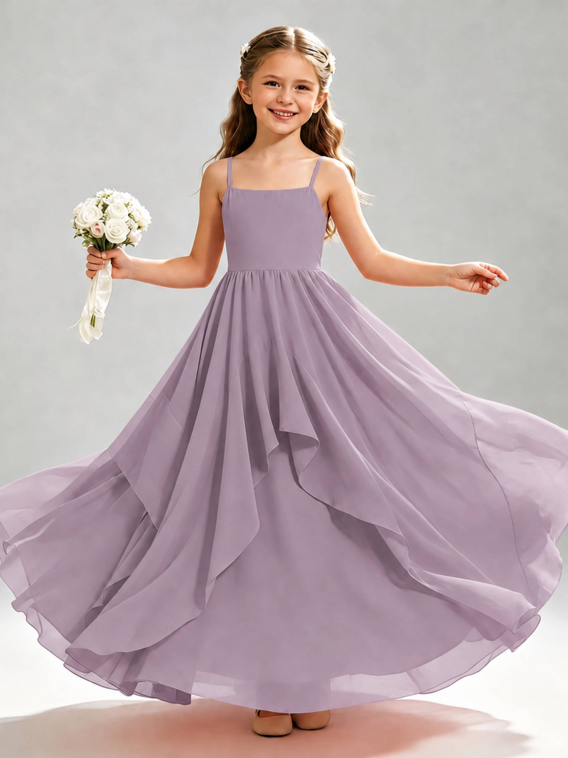 A-Line Spaghetti Straps Ruffle Junior Bridesmaid Dresses