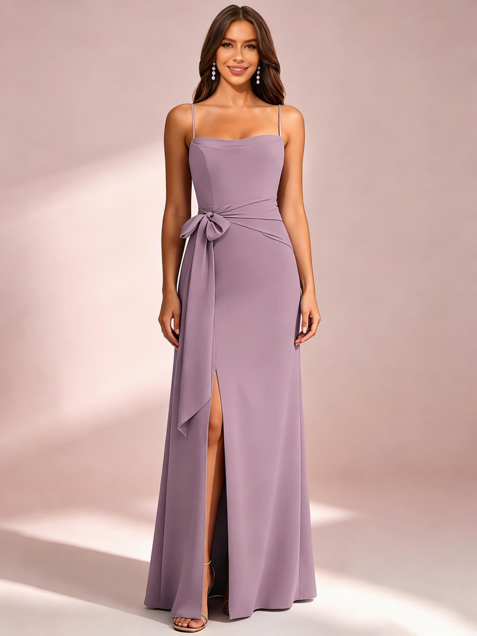 Spaghetti Straps Chiffon Bridesmaid Dress for Wedding with Belt