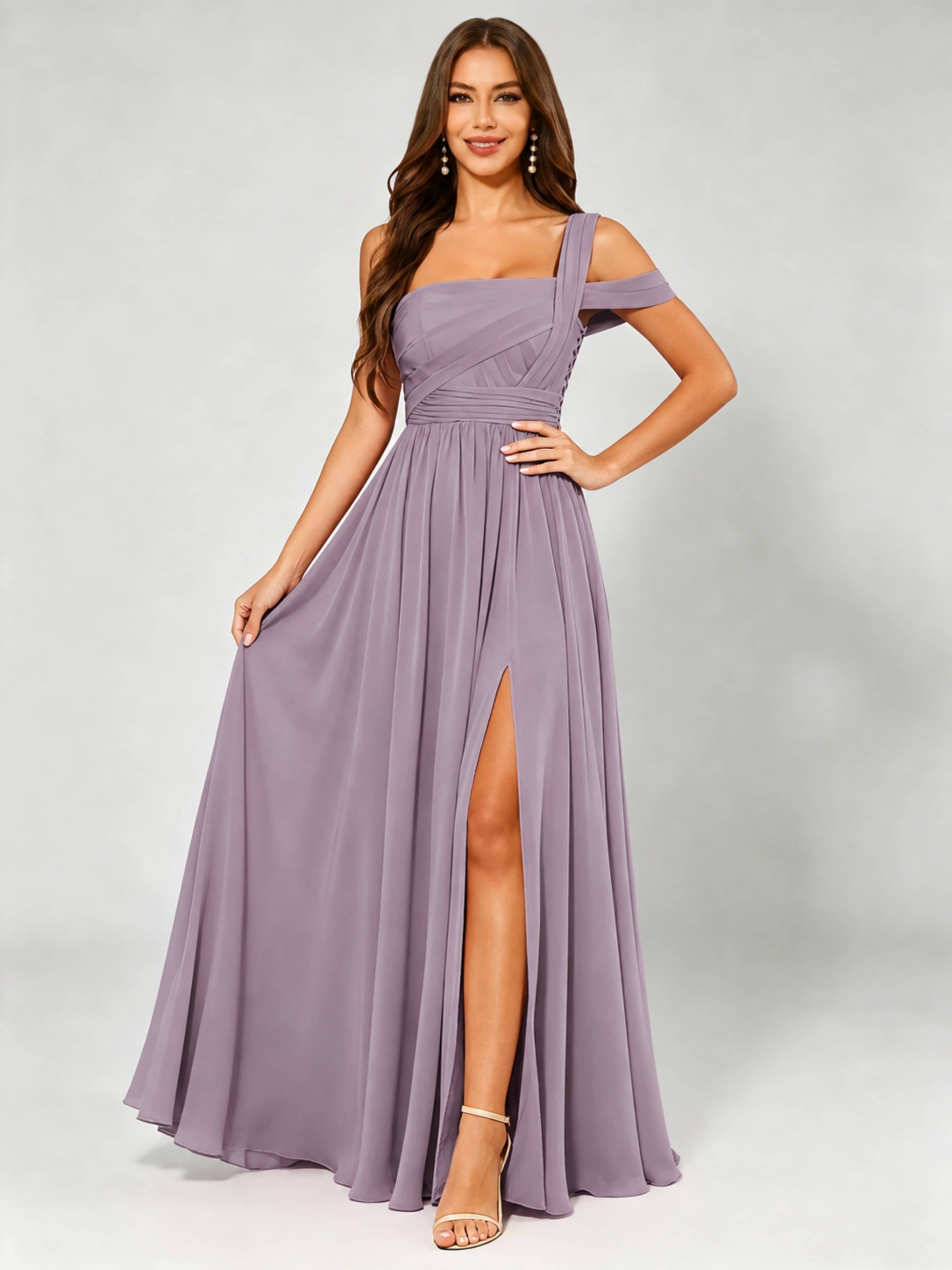 One Shoulder Chiffon Pleated Bridesmaid Dresses for Wedding