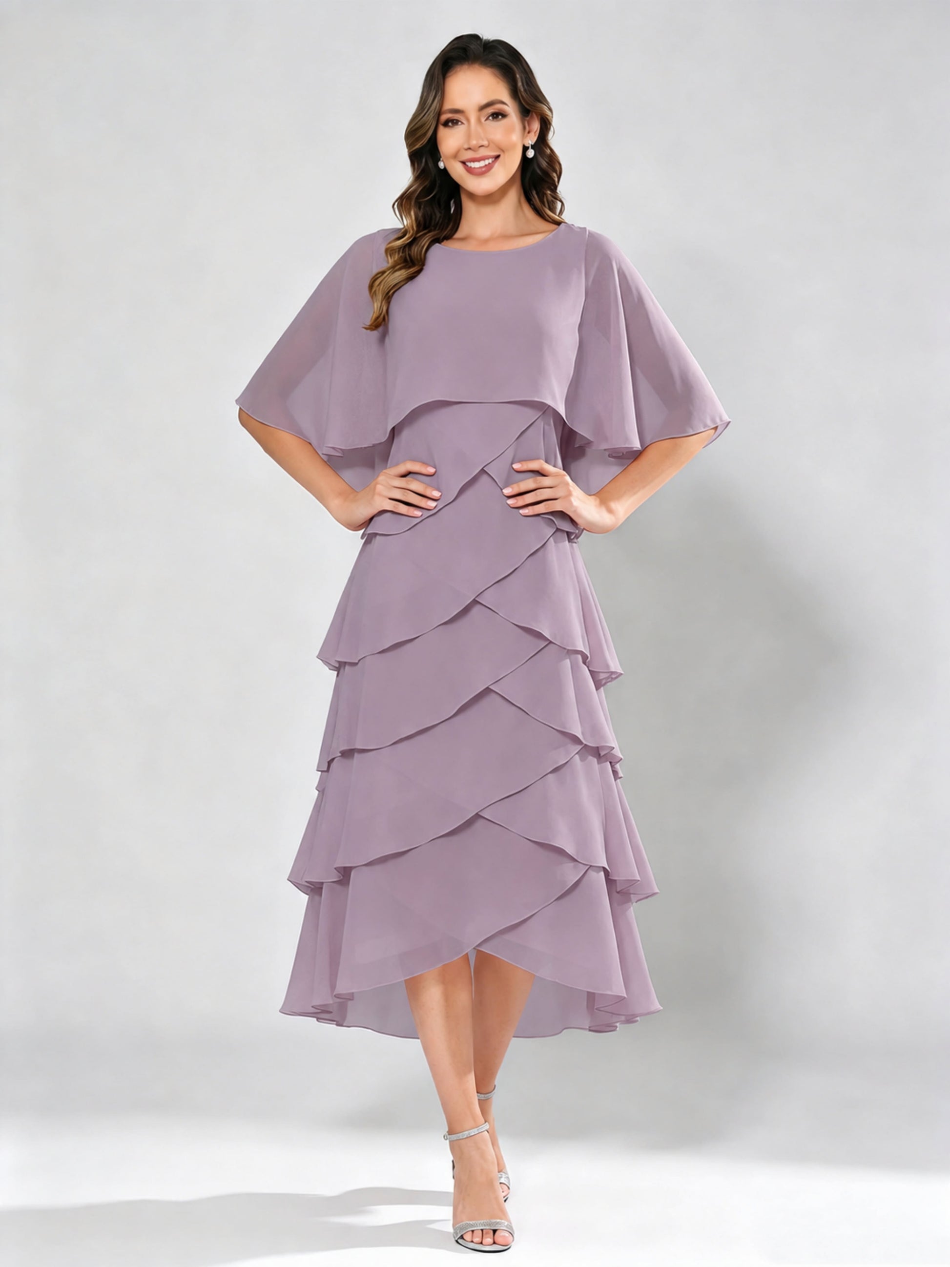 Chiffon Tiered Mother of The Bride Dress for Women Wedding