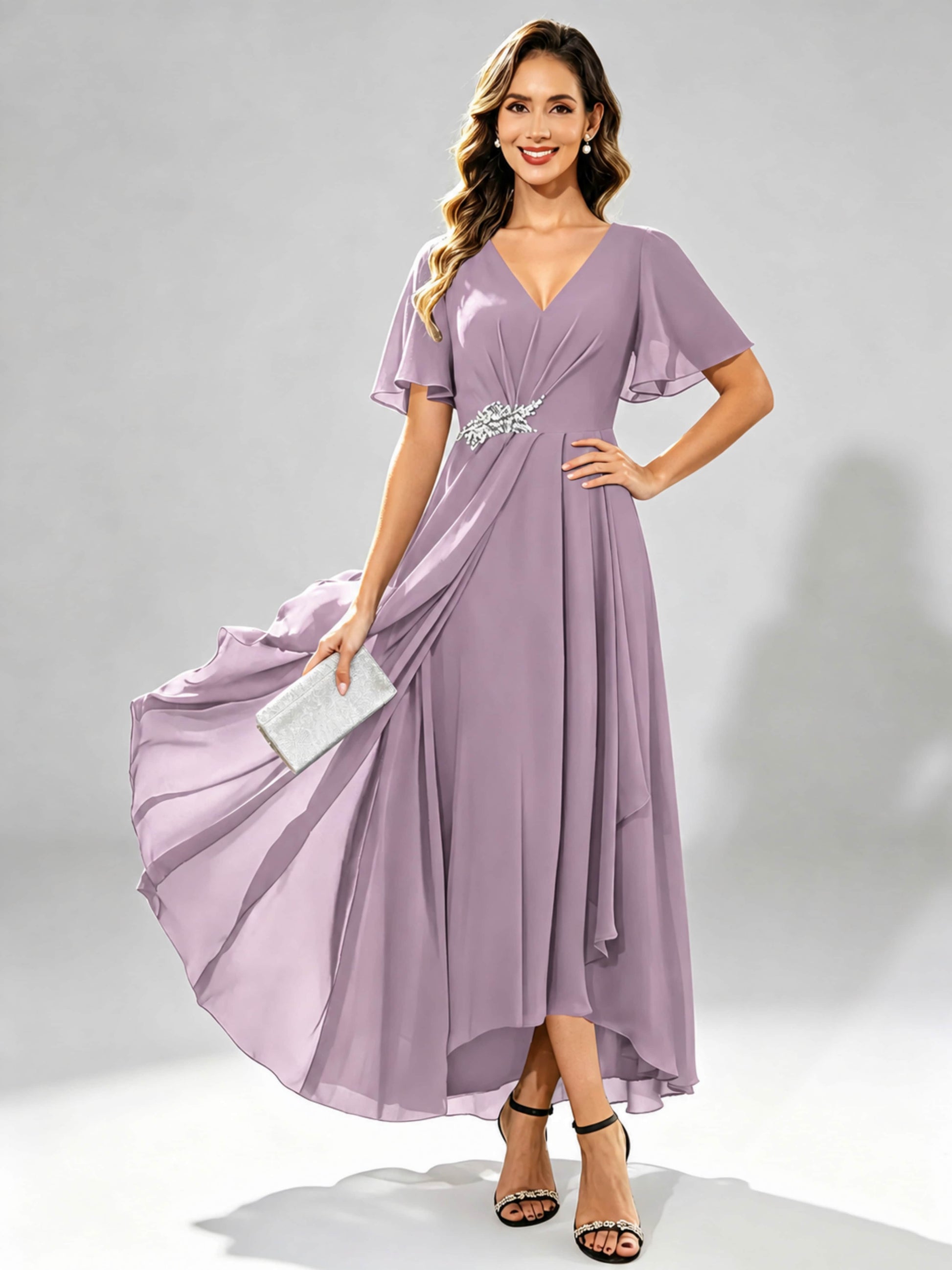 Chiffon High Low Tiered Mother of The Bride Dresses for Wedding