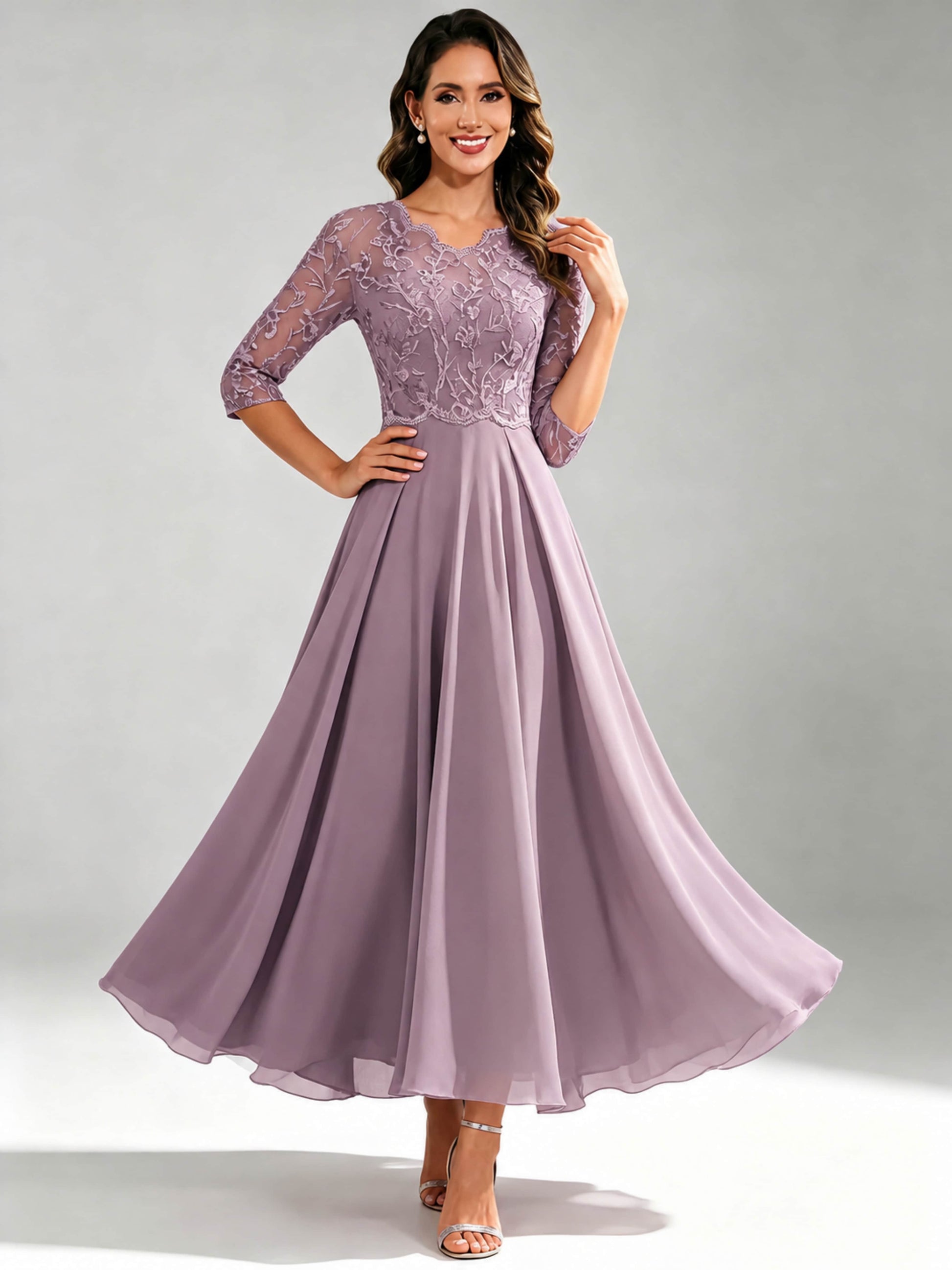 Lace Appliques Chiffon Dressy Mother of The Bride Dresses