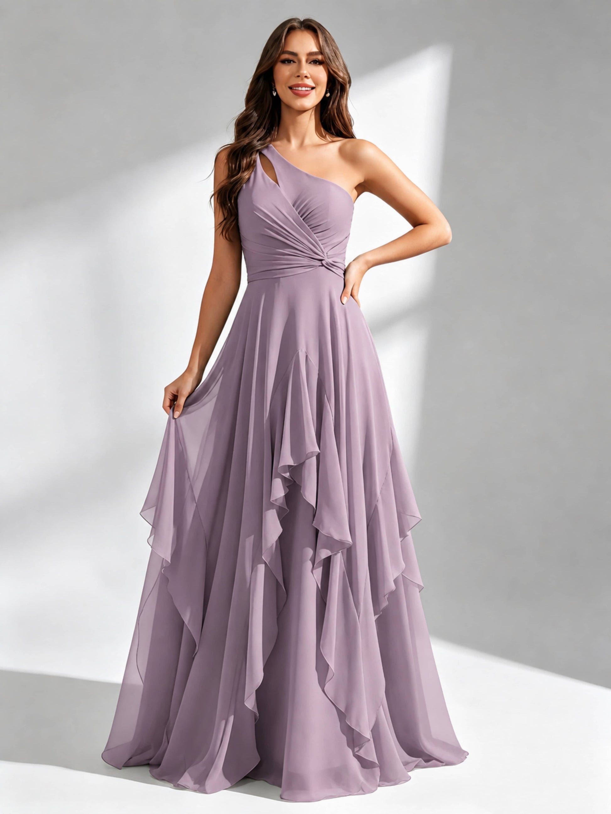 One Shoulder Ruffle Bridesmaid Dresses Formal Evening Gown