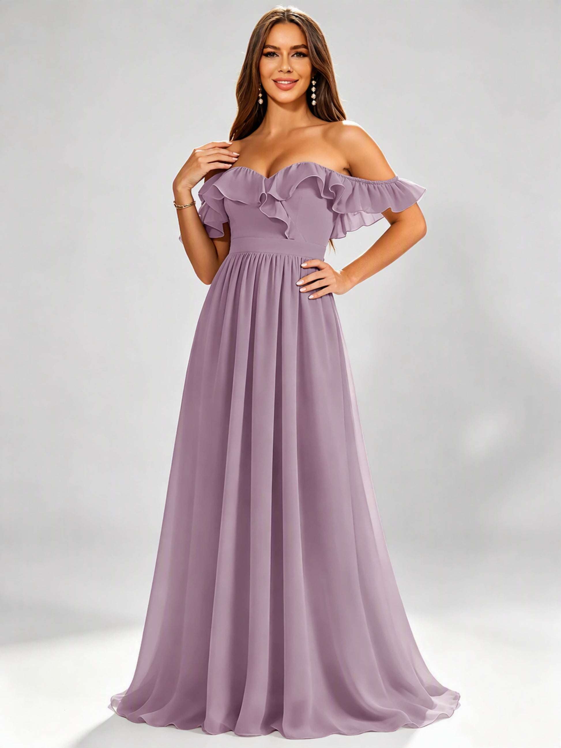 Off The Shoulder Ruffle Bridesmaid Dress Formal Evening Dresses