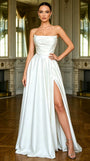 Strapless Satin Wedding Dress Ruched Bust Side Slit