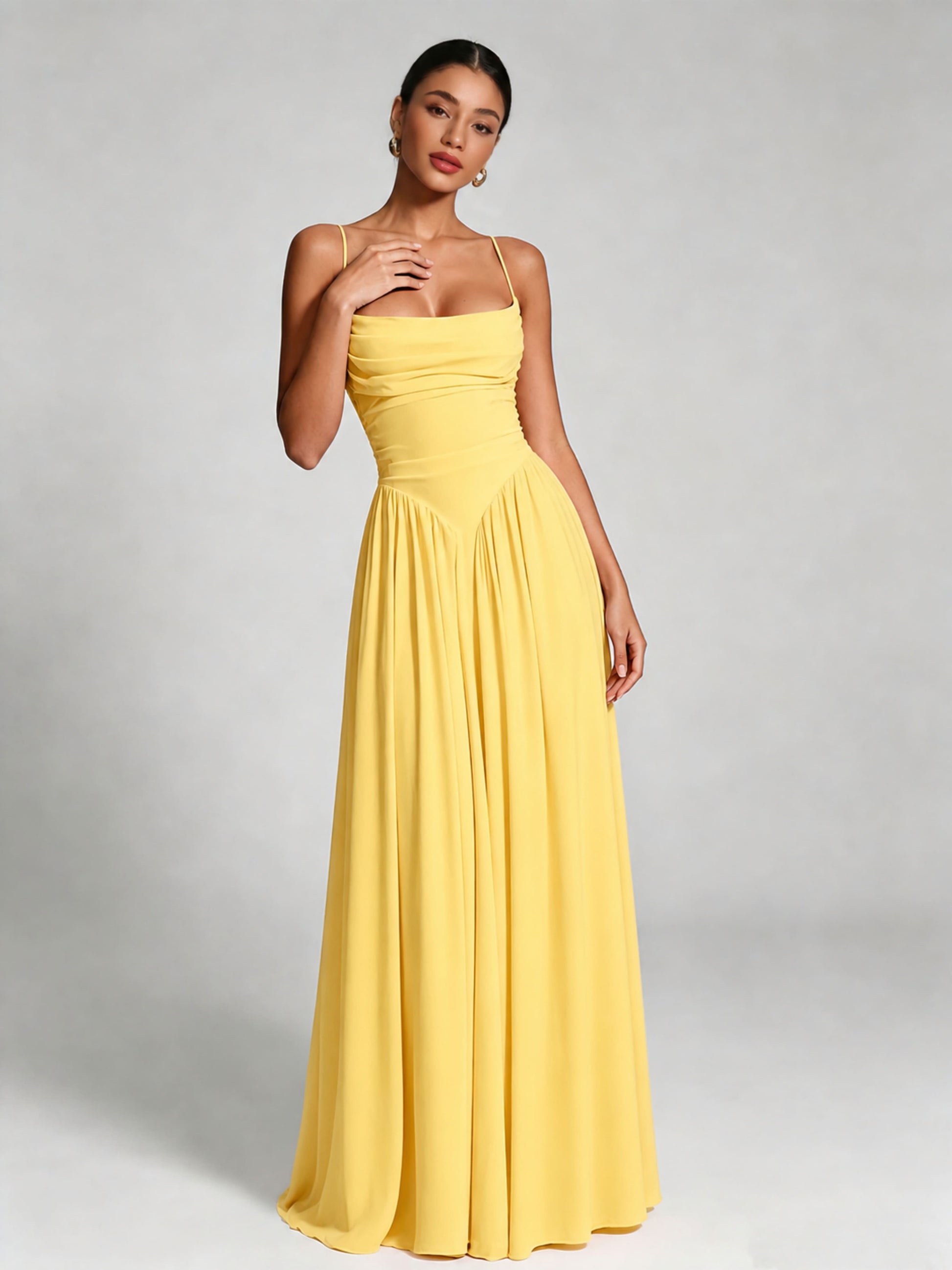 Spaghetti Straps Bridesmaid Dresses Chiffon Backless Wedding Guest Gown