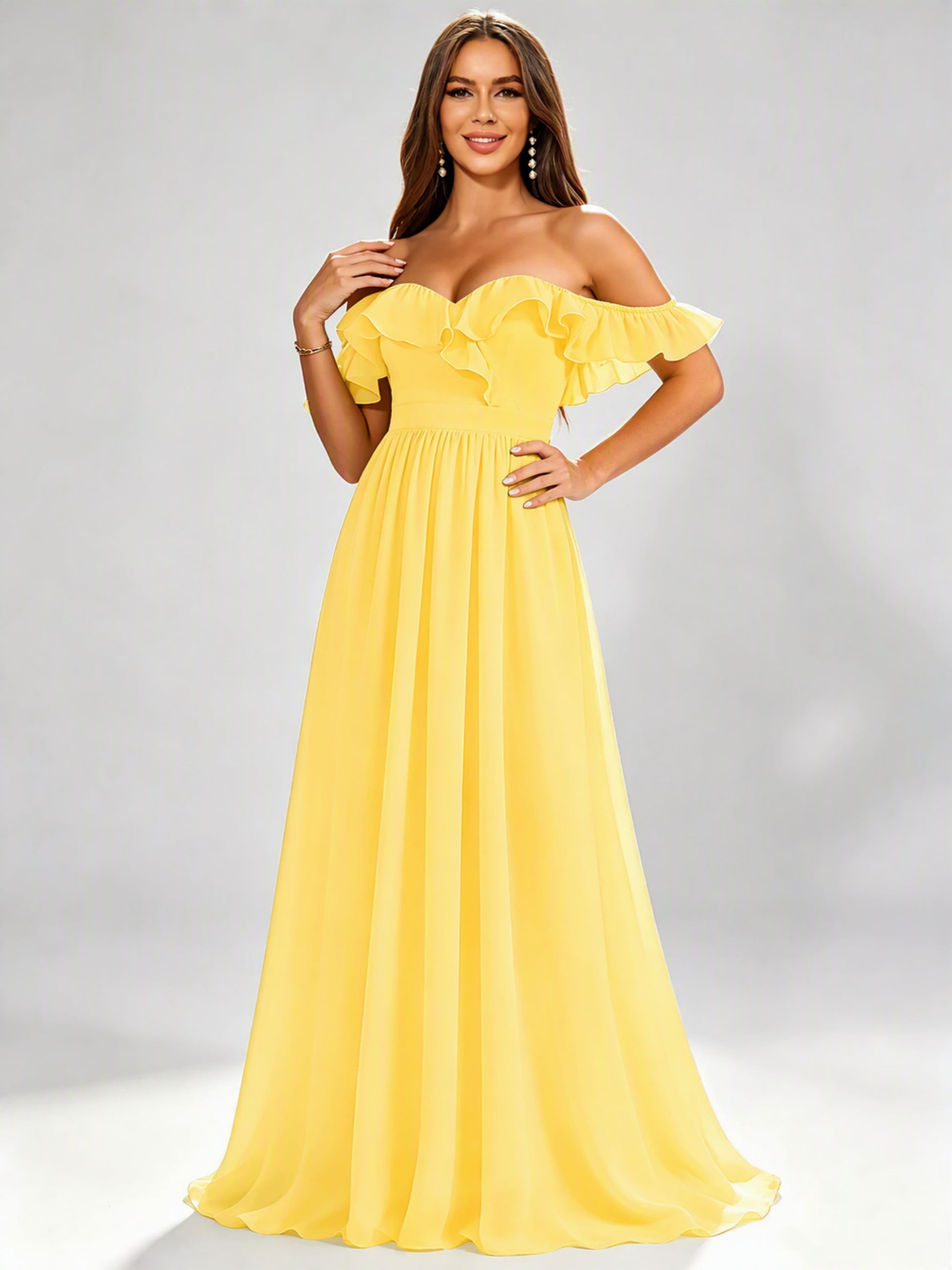 Off The Shoulder Ruffle Bridesmaid Dress Formal Evening Dresses