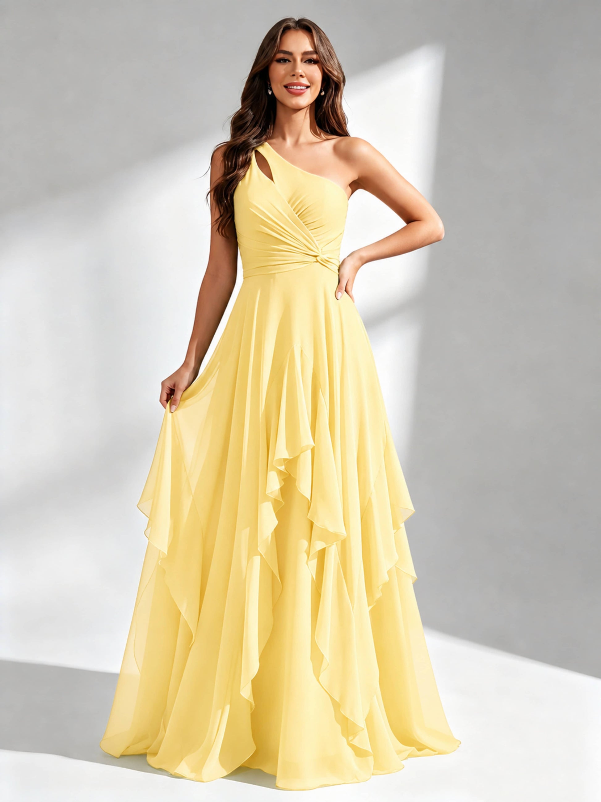 One Shoulder Ruffle Bridesmaid Dresses Formal Evening Gown