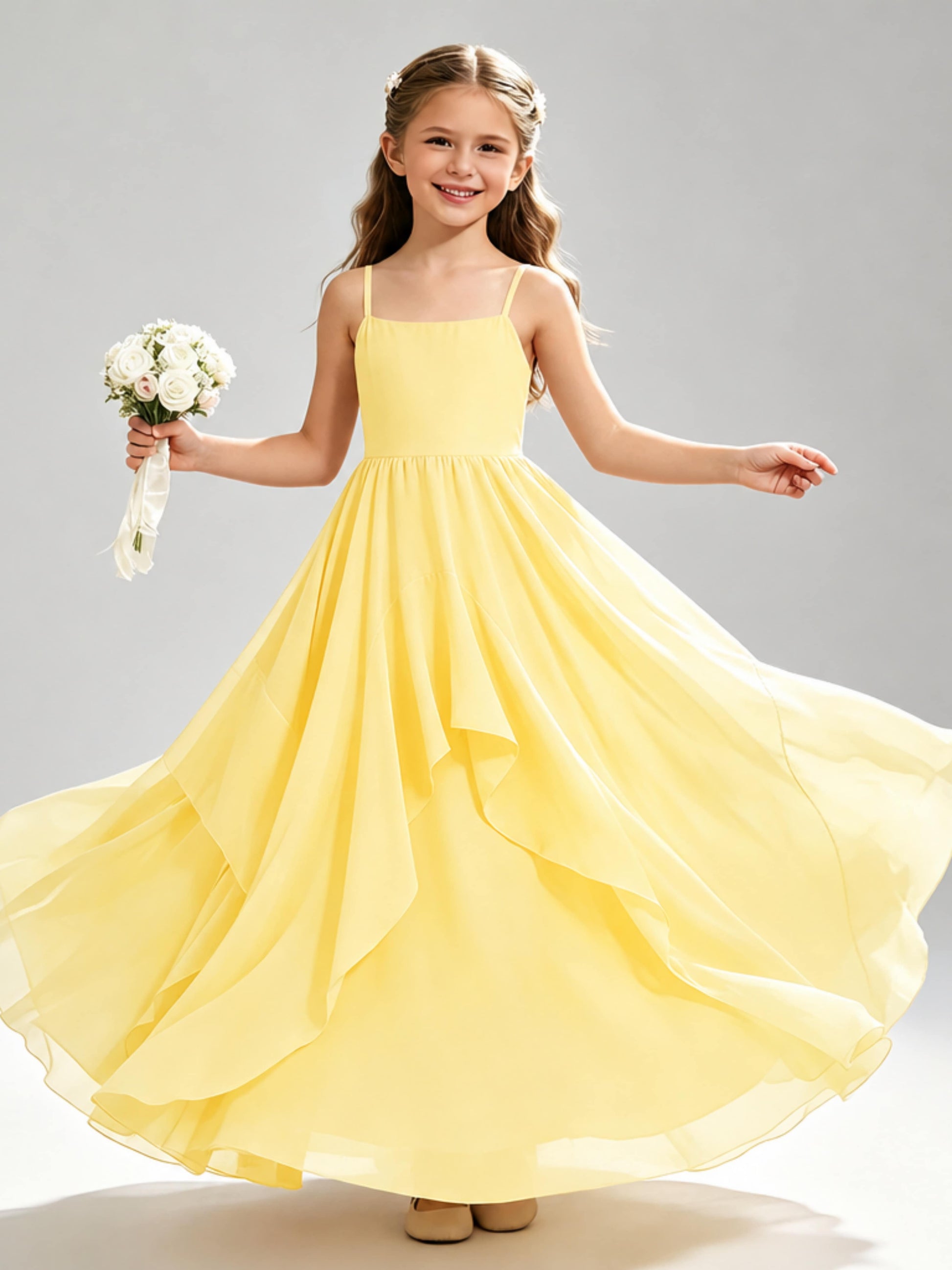 A-Line Spaghetti Straps Ruffle Junior Bridesmaid Dresses
