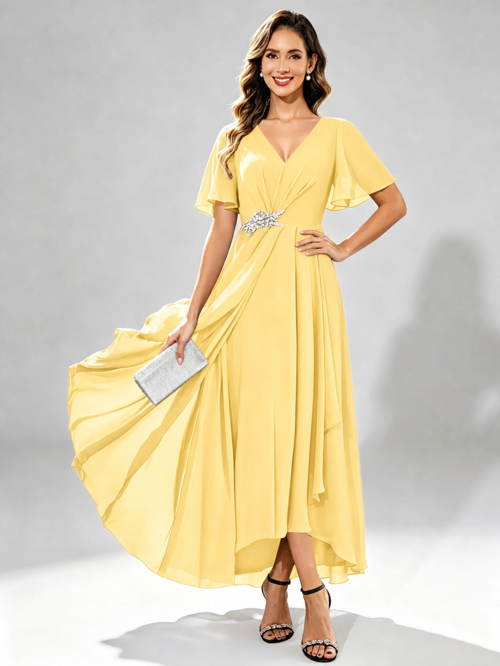 Chiffon High Low Tiered Mother of The Bride Dresses for Wedding