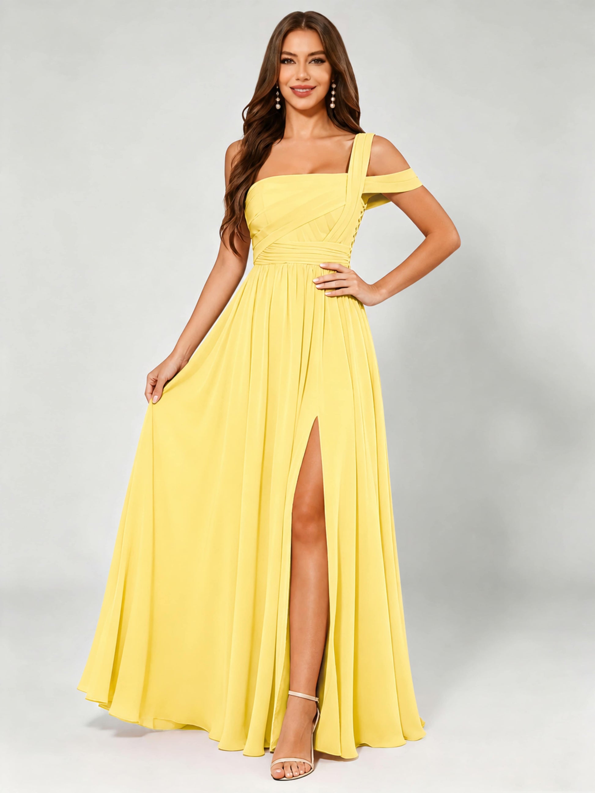 One Shoulder Chiffon Pleated Bridesmaid Dresses for Wedding