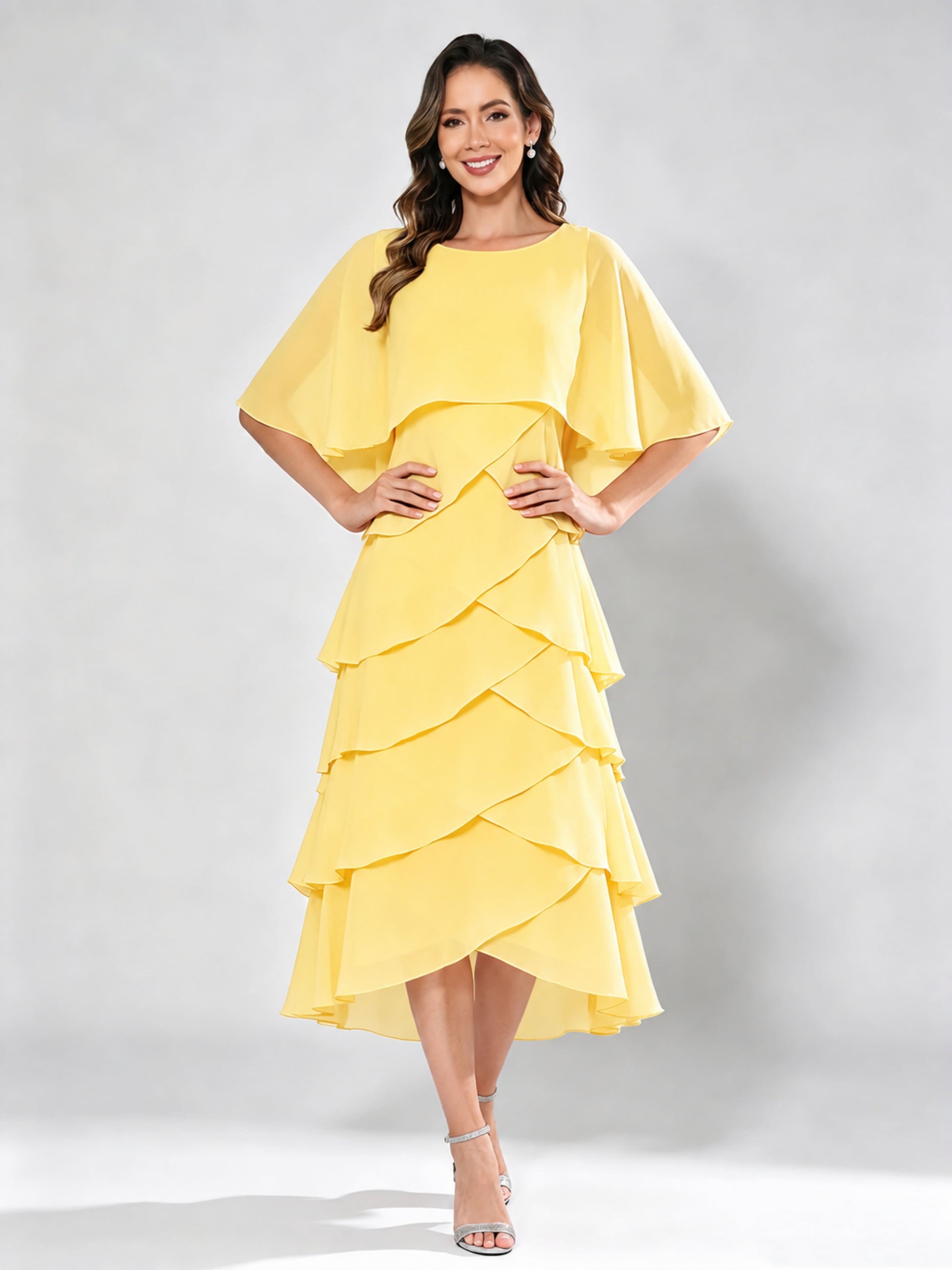 Chiffon Tiered Mother of The Bride Dress for Women Wedding