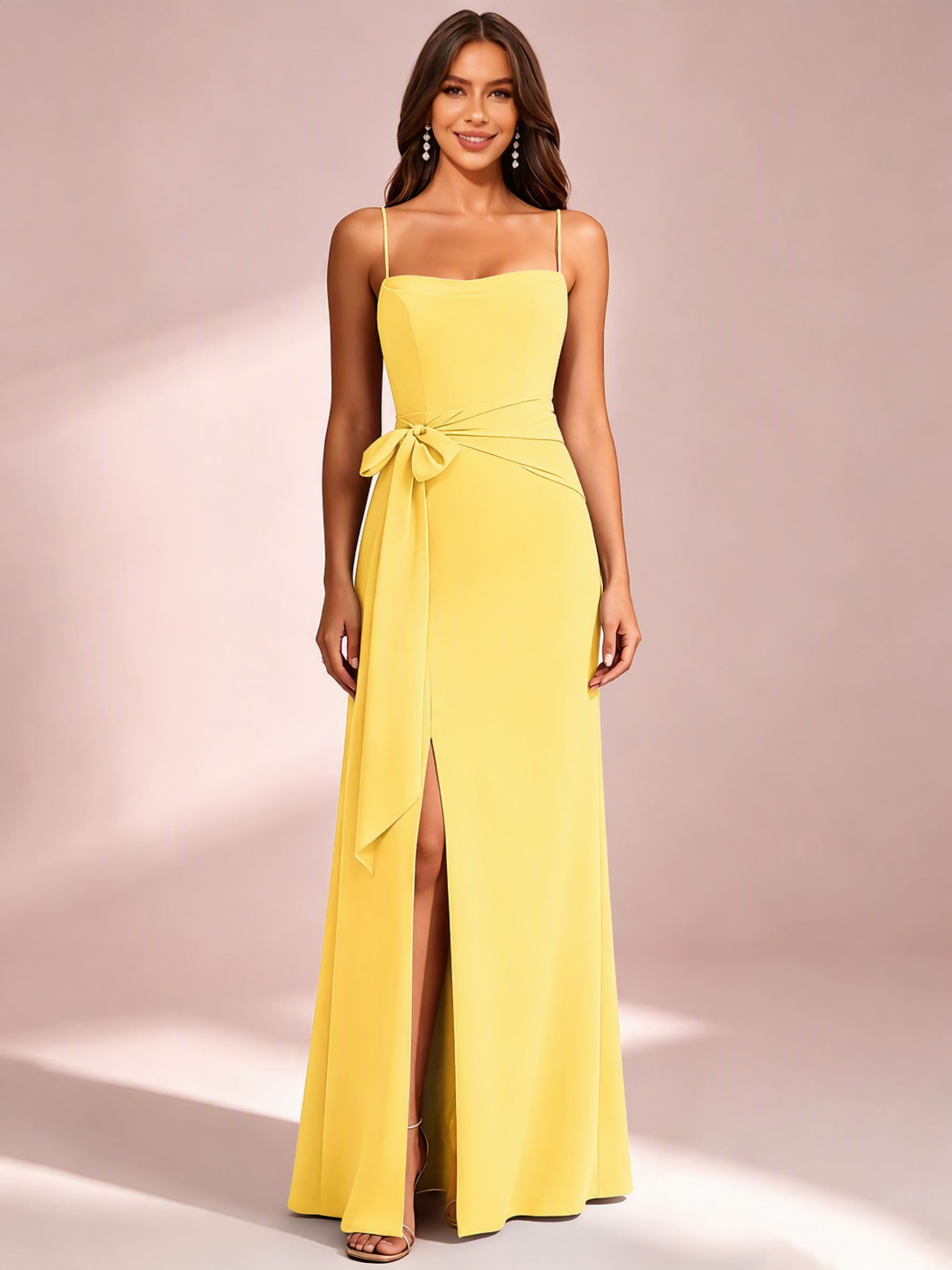 Spaghetti Straps Chiffon Bridesmaid Dress for Wedding with Belt