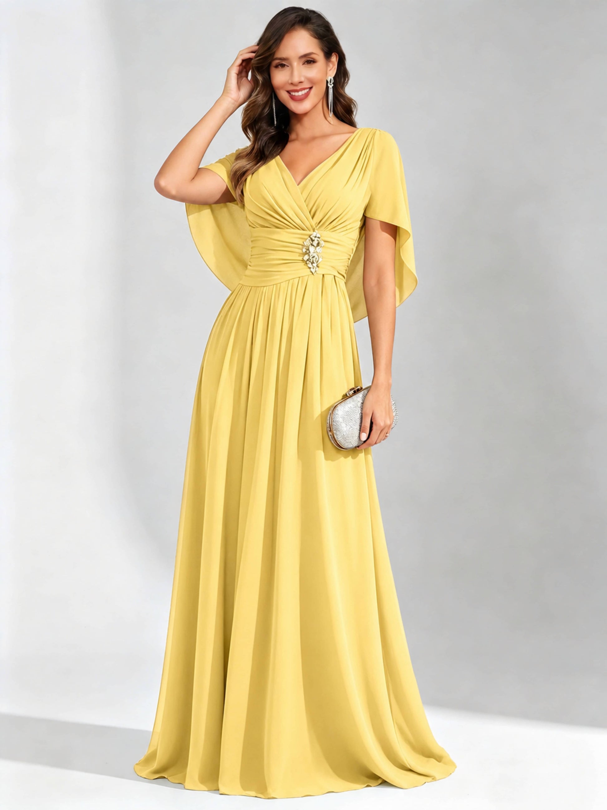 Long Chiffon Dressy Mother of The Bride Dresses with Cape