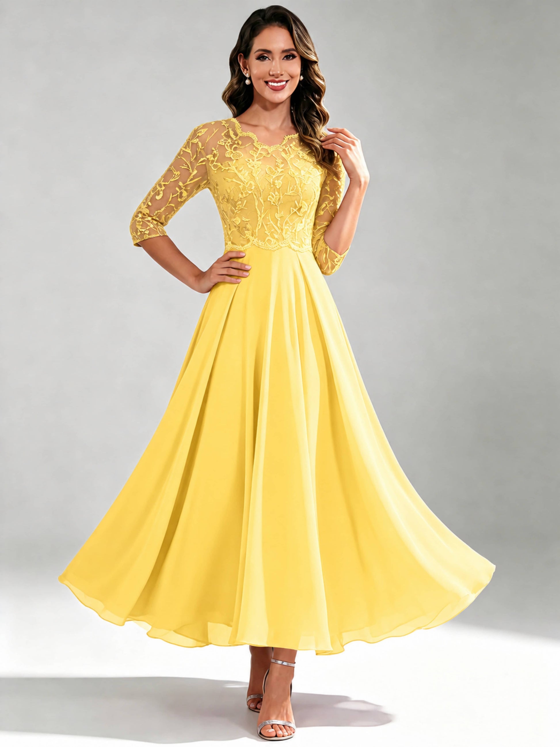 Lace Appliques Chiffon Dressy Mother of The Bride Dresses
