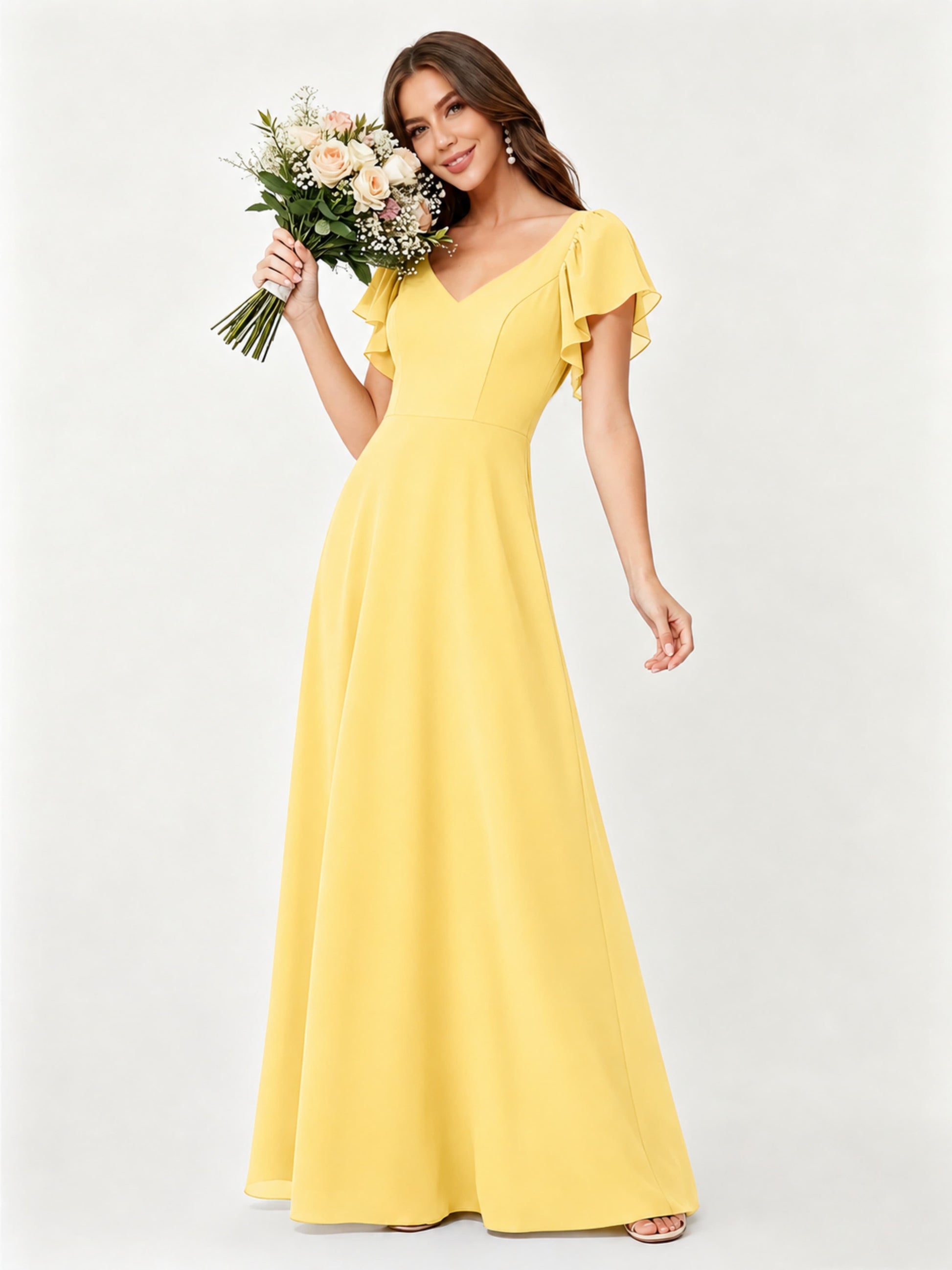 Ruffle Sleeve Chiffon Bridesmaid Dresses for Women Wedding
